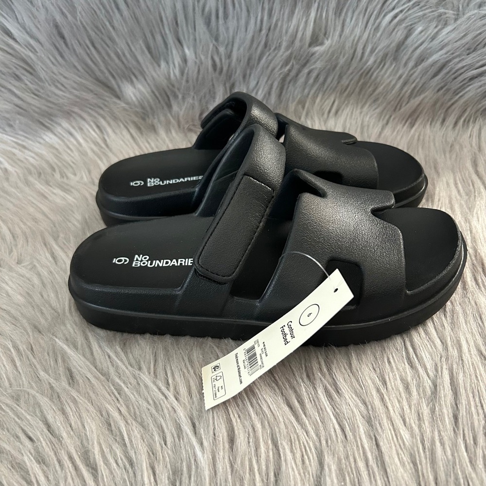No Boundaries Slip On Sandals Womens Size 6‎ Black Adjustable Shoes Slides